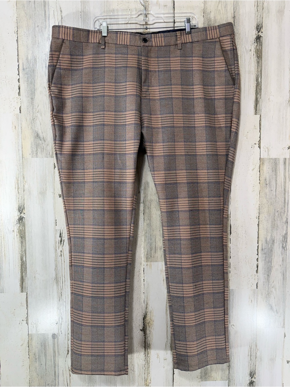 Slim Fit Men's Plaid Chinos in Brown & Tan